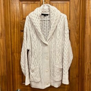 Skull Cashmere White Cable Knit Acrylic Button Cardigan